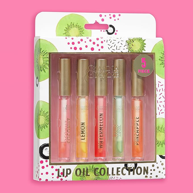 Marina and Demme 5 Piece Lip Oil Collection: Set of 5 Vibrant Lip Glosses in Travel-Friendly Tubes (2.5ml Each) for Luxurious Lip Care, Lip Oil Collection