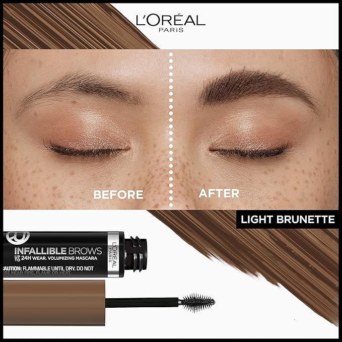 L'Oreal Paris Infallible Volumizing 24H Wear Brow Mascara, Long Lasting Eyebrow Makeup for 2X Fuller Eyebrows, 6.0 Light Brunette, 0.13 Fl Oz