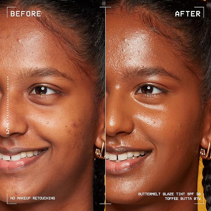 NYX PROFESSIONAL MAKEUP Buttermelt Glaze Soft Glow Skin Tint + SPF 30, Up To 12HR Wear, 07 Toffee Butta