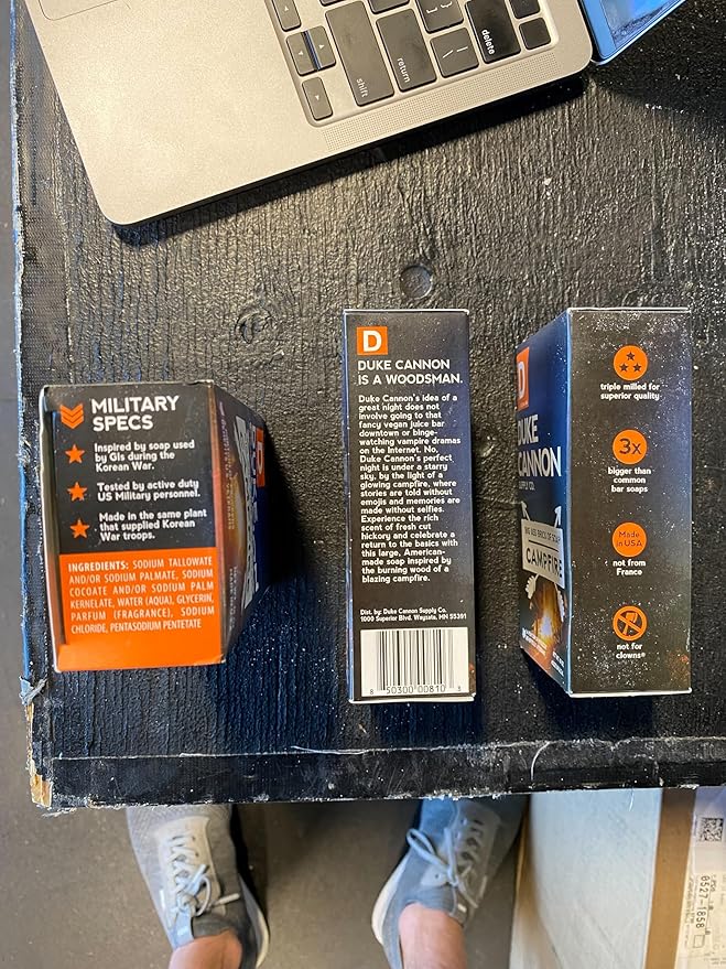 Duke Cannon Big Brick of Soap - Campfire, Smoky Hickory Scent, American-Made, Large Size, 10 oz. (3 Pack)