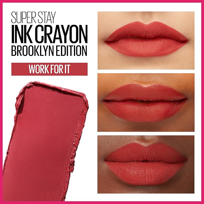 Maybelline Super Stay Ink Crayon Matte Longwear Lipstick Makeup, 140 Work for It, 0.04 oz