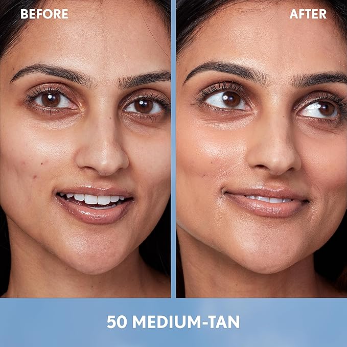 Covergirl Simply Ageless Skin Perfector Essence Foundation, 50 Medium-Tan, Tinted Skin Perfector, Skincare Makeup Hybrid, Sheer Tint, Radiant Finish, Skin-Like Finish, Vegan Formula, 1.0oz