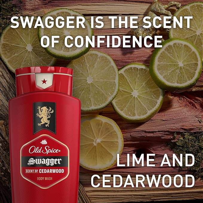 Old Spice Refreshing Body Wash for Men, 3X Defense, 24/7 Shower Fresh with Long Lasting Scent, Red Collection, Swagger with Cedarwood Scent, 16 oz (Pack of 4)