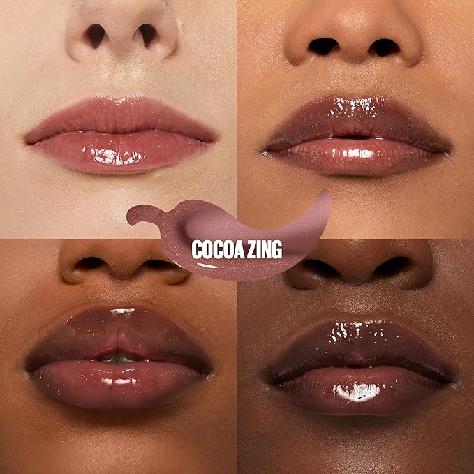 MAYBELLINE Lifter Gloss Lifter Plump, Plumping Lip Gloss with Chili Pepper and 5% Maxi-Lip, Cocoa Zing, Sheer Cool Brown, 1 Count