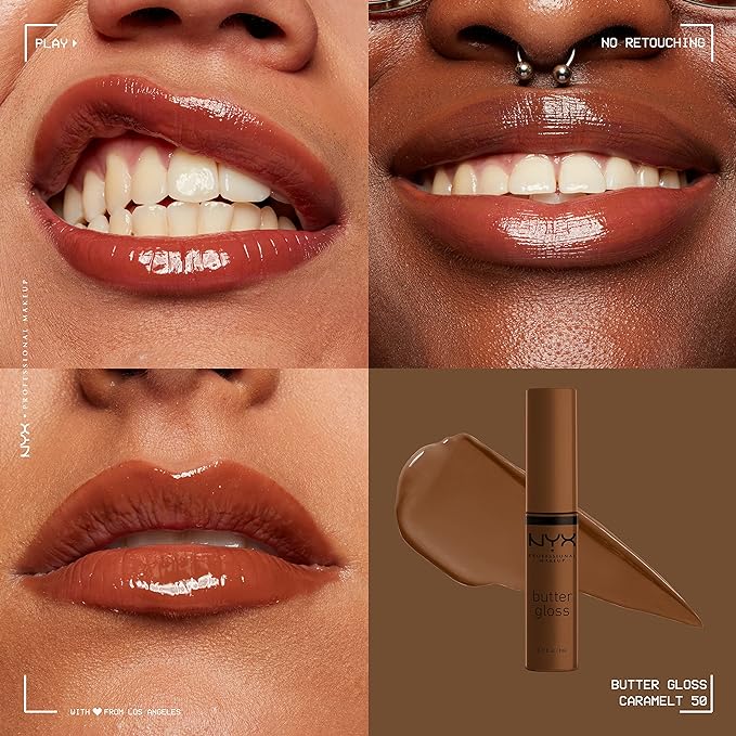 NYX PROFESSIONAL MAKEUP Butter Gloss Brown Sugar, Non-Sticky Lip Gloss - Caramelt (Medium Brown)