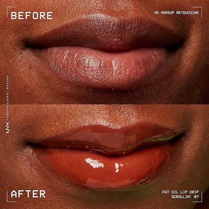 NYX PROFESSIONAL MAKEUP Fat Oil Lip Drip, Moisturizing Lip Oil Gloss, Vegan Tinted Formula, Up to 12 HR Hydration - Scrollin' (Deep Caramel)