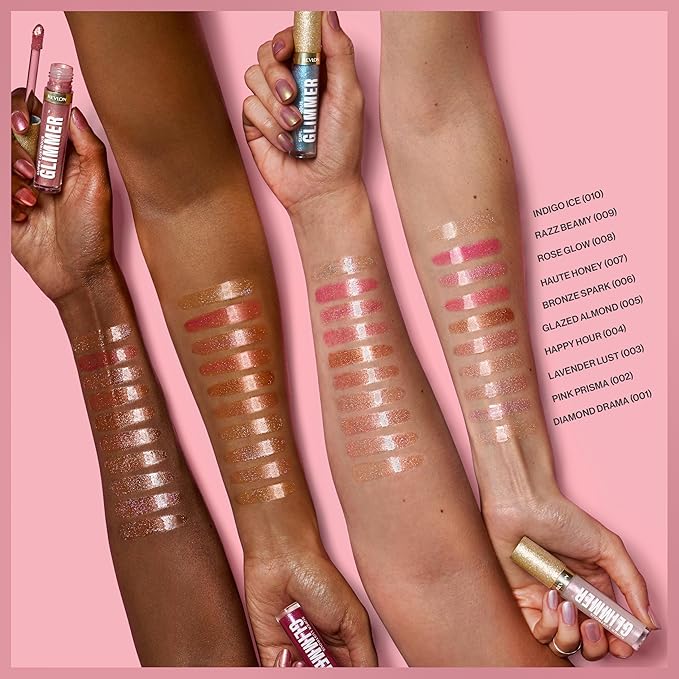 REVLON Super Lustrous Glimmer Gloss, Non-Sticky Lip Gloss, High-Shine Finish, Plant-Based Glitter, 009 Razz Beamy, 0.13 fl oz