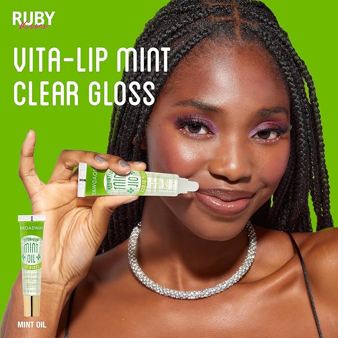 Ruby Kisses Broadway Vita-Lip Clear Lip Gloss (4 Pack Mint, Rosehip, Coconut Oil, Lip Oil Treatment), Ultra-Hydrating & Soothing Formula with Multi-Vitamins, High-Shine Non-Sticky Finish Lip Balm