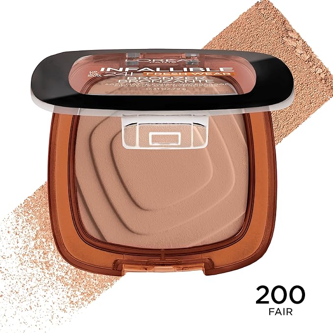 L'Oreal Paris Infallible Up to 24H Fresh Wear Soft Matte Longwear Bronzer. Waterproof, heatproof, transfer, humidity and sweatproof, Fair, 0.31 oz