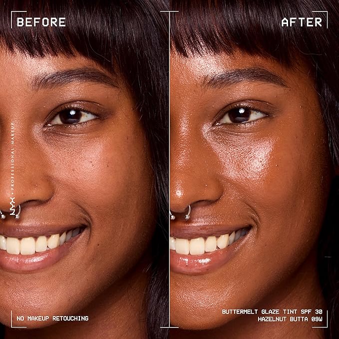 NYX PROFESSIONAL MAKEUP Buttermelt Glaze Soft Glow Skin Tint + SPF 30, Up To 12HR Wear, 09 Hazelnut Butta