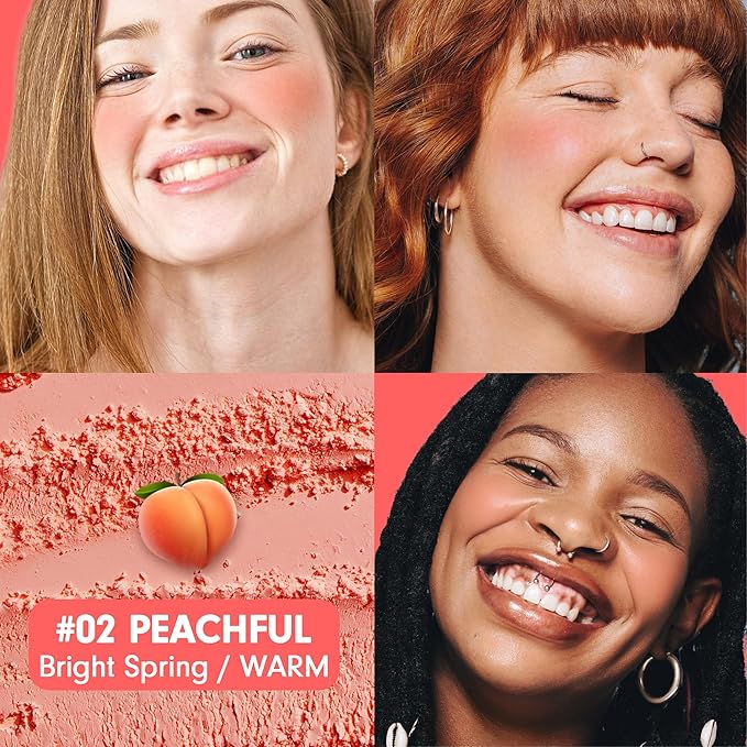 Cheerful Blusher | Peach Blush for Cheeks Powder (02 Peachful) 14 Oz