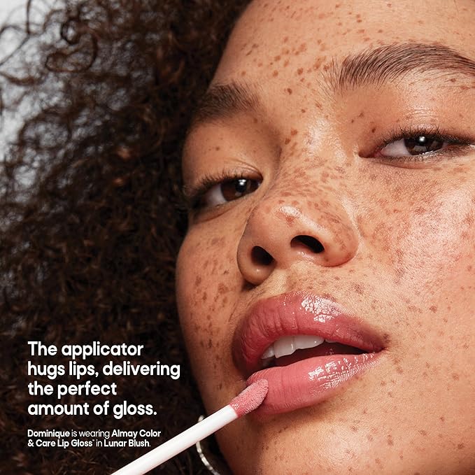 Almay Color & Care Hydrating Lip Gloss, Soft Natural Hues, Prebiotic Complex, Hyaluronic Filling-Sphere Technology, 600 Lunar Blush, 0.1 Fl Oz