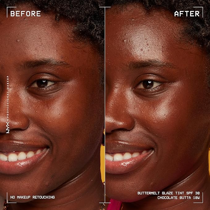NYX PROFESSIONAL MAKEUP Buttermelt Glaze Soft Glow Skin Tint + SPF 30, Up To 12HR Wear, 10 Chocolate Butta