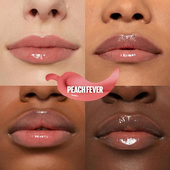 MAYBELLINE Lifter Gloss Lifter Plump, Plumping Lip Gloss with Chili Pepper and 5% Maxi-Lip, Peach Fever, Peachy Nude Cream, 1 Count