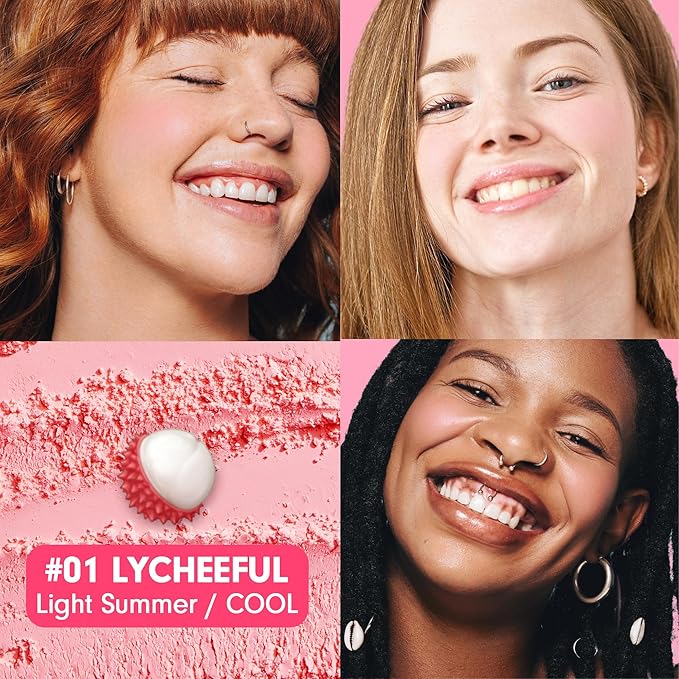 Cheerful Blusher | Pure Pink Blush for Cheeks (01 Lycheeful) 14 Oz