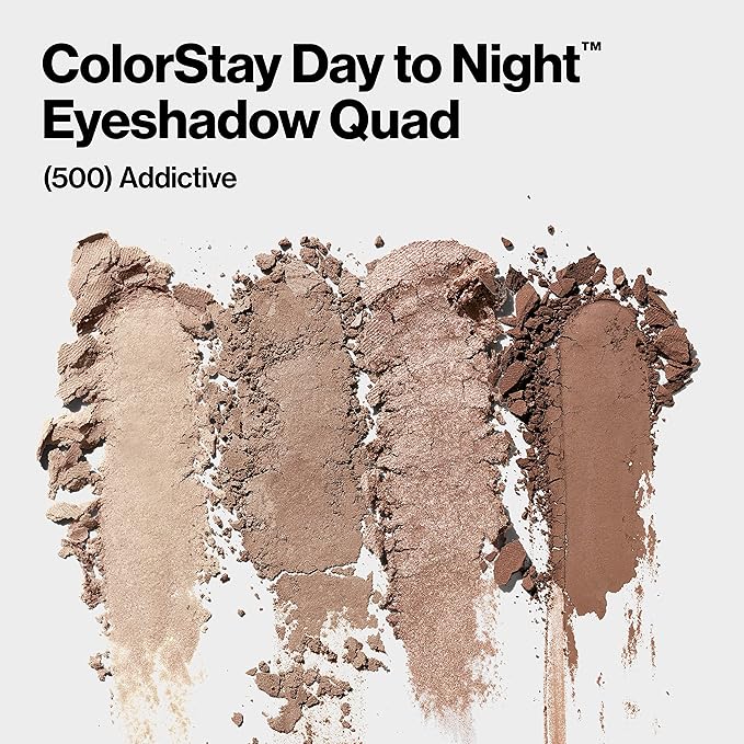 Revlon ColorStay Day to Night Eyeshadow Quad, Longwear Shadow Palette with Transitional Shades and Buttery Soft Feel, Crease & Smudge Proof, 500 Addictive, 0.16 oz