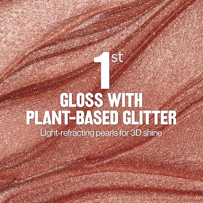 REVLON Super Lustrous Glimmer Gloss, Non-Sticky Lip Gloss, High-Shine Finish, Plant-Based Glitter, 005 Glazed Almond, 0.13 fl oz